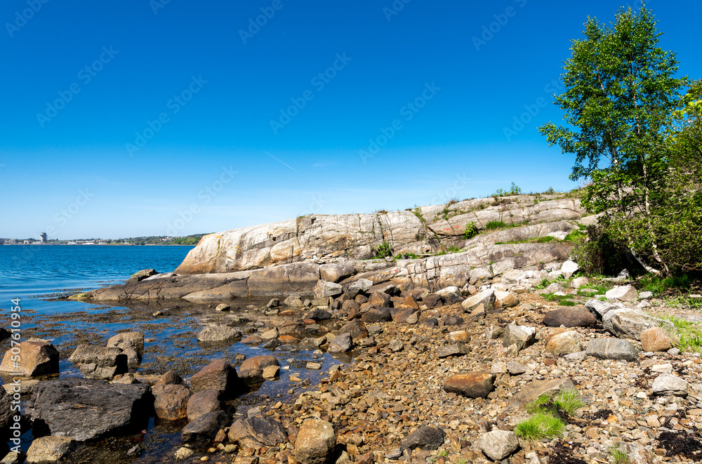 Tourist route along coast on a way to Lifjel mountain, Sandnes, Norway, May 2018