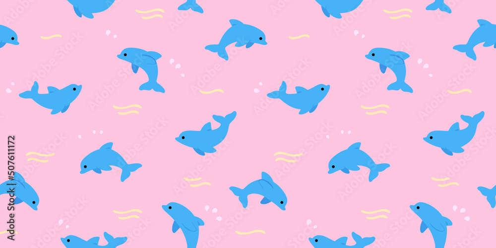 Simple seamless trendy animal pattern with dolphin. Cartoon vector illustration. Simple seamless trendy animal pattern with dolphin. Cartoon vector illustration.