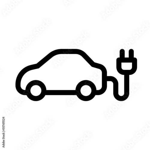Electric car with plug icon symbol, EV car hybrid vehicles charging point logotype, Eco friendly vehicle concept, Vector illustration