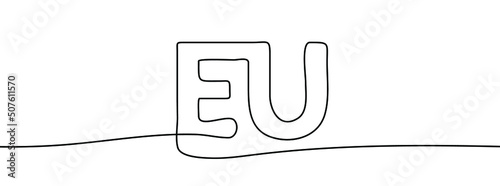 Continuous line drawing of the flag of EU. One line drawing background. Vector illustration. EU letters in a continuous line design.