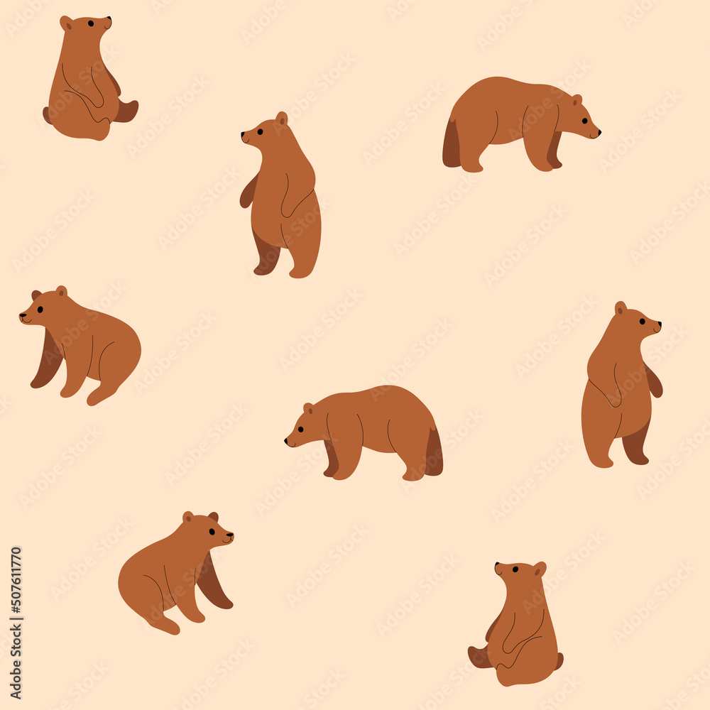 Cartoon character - simple trendy seamless pattern with bear. Flat vector illustration.
