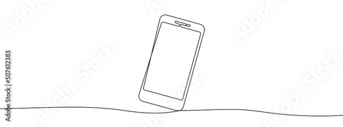 Phone line background. One line drawing background. Continuous line drawing of smartphone. Vector illustration.