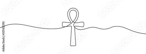 Continuous line drawing of ankh symbol. One line icon of ankh cross. One line drawing background. Vector illustration. Ankh cross black icon