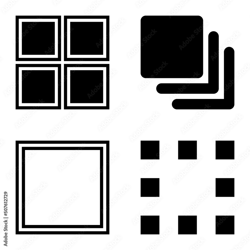 Square Flat Icon Set Isolated On White Background Square Flat Icon Set Isolated On White Background