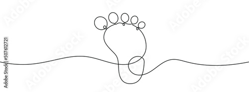 Continuous line drawing of human footprint. Human footprint one line icon. One line drawing background. Vector illustration. Footsteps black icon