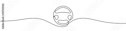 Continuous line drawing of car wheel icon. One line icon of wheel. One line drawing background. Vector illustration. Car steering wheel symbols
