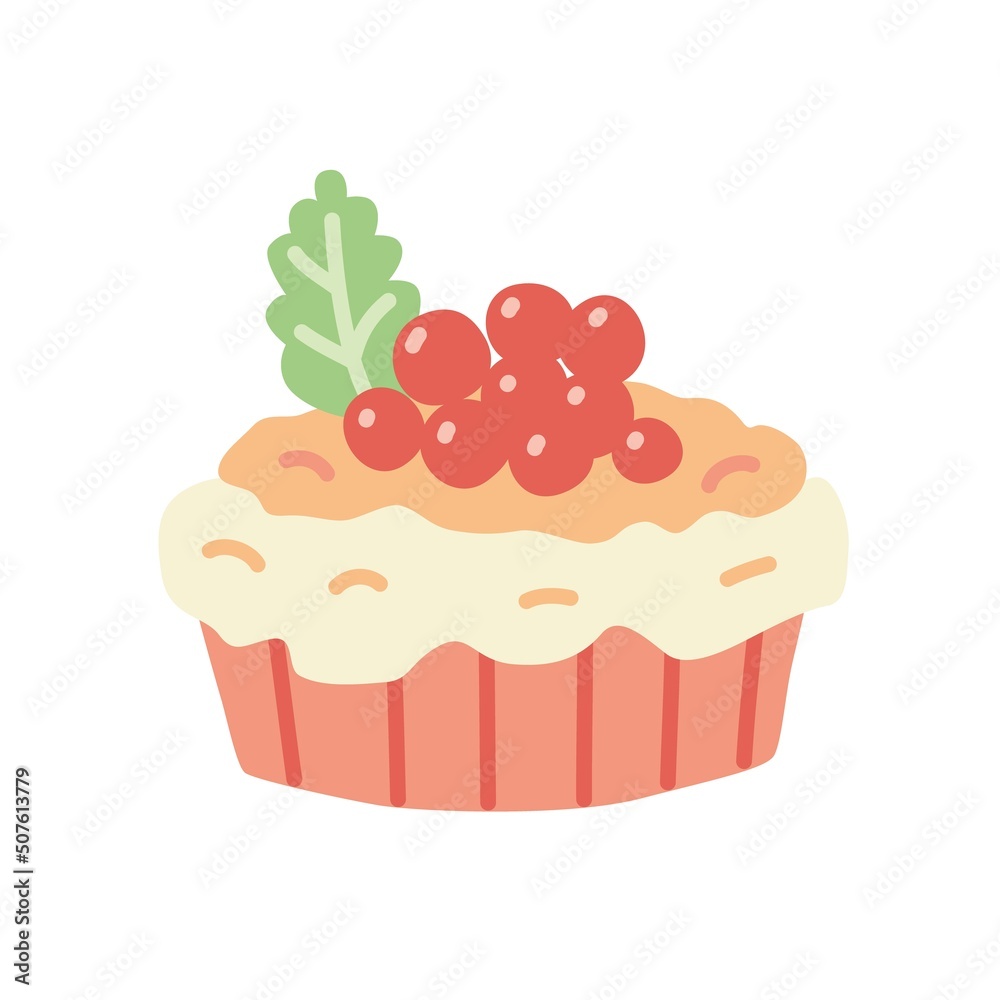 Cupcake with red currant decor. Vector illustration. Cupcake with red currant decor. Vector illustration.