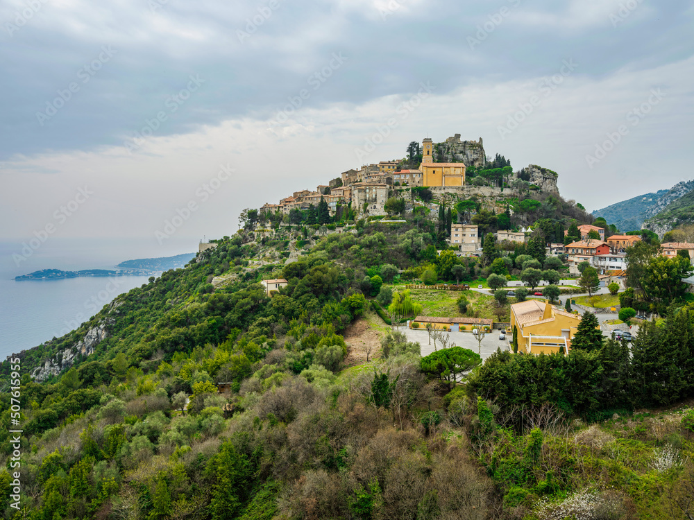 Landscape shot of Eze a beautiful hilltop medieval village in the south of France