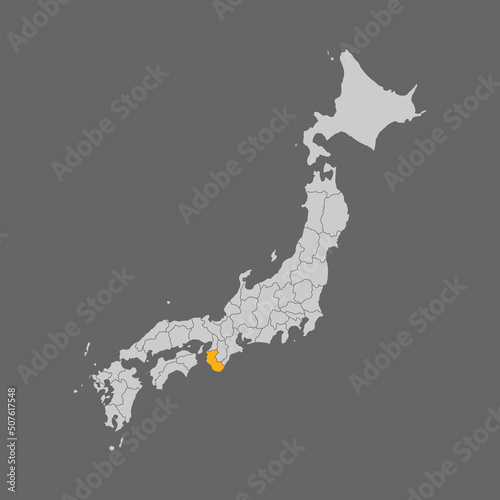 Wakayama prefecture highlight on the map of Japan