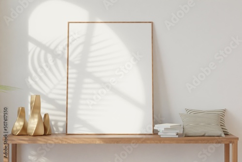 Frame mockup in living room interior. 3d rendering, 3d illustration