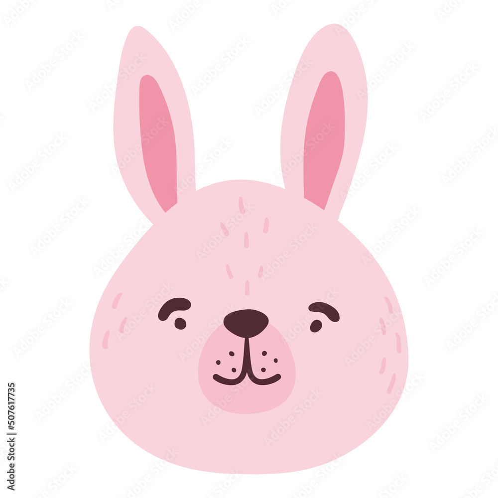 Сute hare funny animal face, head. Сartoon isolated muzzle. Vector illustration for print on children's clothing, greeting cards, nursery, stickers, stationery, room decor Сute hare funny animal face, head. Сartoon isolated muzzle. Vector illustration for print on children's clothing, greeting cards, nursery, stickers, stationery, room decor