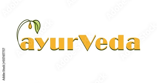 logo of Indian medicine, Ayurveda, with the image of a leaf and a drop of oil