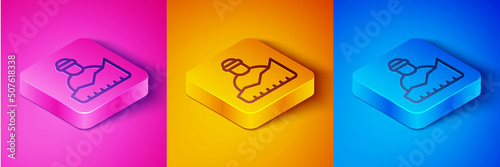 Isometric line Growth of homeless icon isolated on pink and orange, blue background. Homelessness problem. Square button. Vector