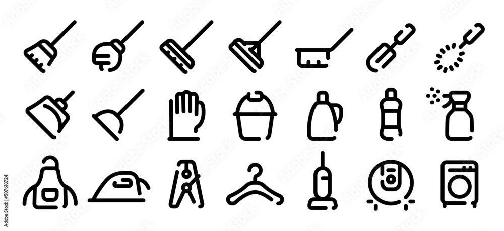Cleaning and housekeeping icon set (Soft bold line version) Cleaning and housekeeping icon set (Soft bold line version)