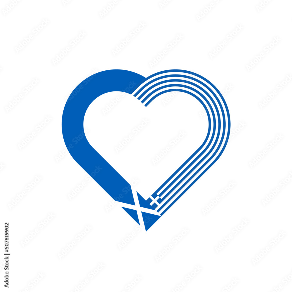 unity concept. heart ribbon icon of scotland and greece flags. vector illustration isolated on white background unity concept. heart ribbon icon of scotland and greece flags. vector illustration isolated on white background