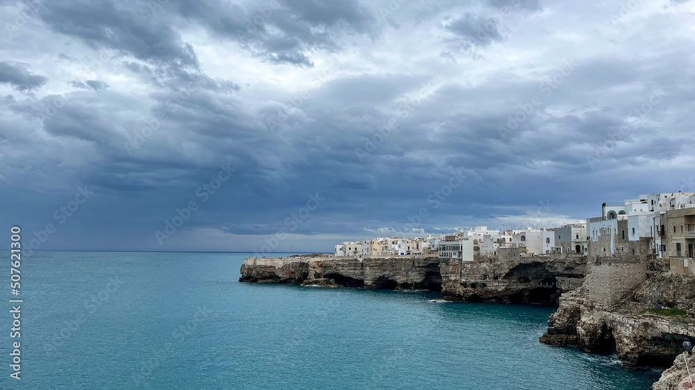 Polignano a Mare with sea caves in Province of Bari, Apulia, southern Italy Polignano a Mare with sea caves in Province of Bari, Apulia, southern Italy