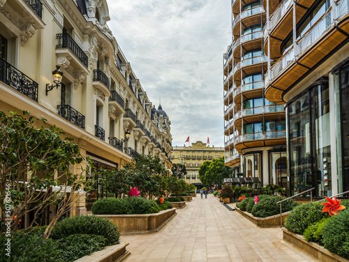 Fototapeta Naklejka Na Ścianę i Meble -  Street of Monte Carlo Monaco with modern and historic buildings