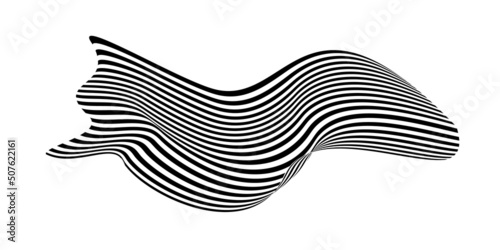 Waving flag as a brush stroke with zebra texture. Vest striped with fabric Black and white stripes curved in a bizarre way with waves curving along the trajectory