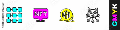 Set NFT blockchain technology, Digital crypto art, and icon. Vector