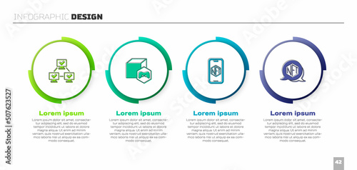 Set NFT blockchain technology, Digital crypto art, Mobile with store app and . Business infographic template. Vector