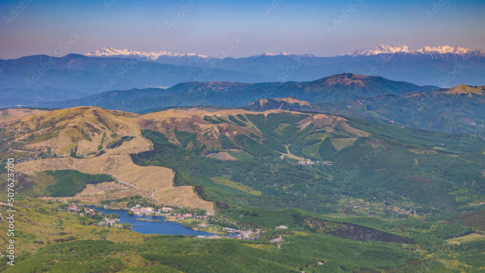 蓼科山から見るパノラマ　白樺湖　霧ヶ峰　乗鞍岳　北アルプス