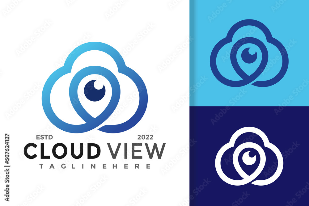 Obraz premium Cloud View Pin Logo Design Vector Template