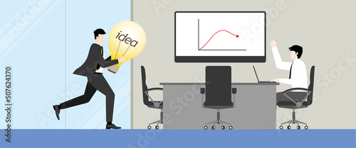 Business idea and hustle lifestyle concept. A businessman running to an office meeting room with a light bulb as a solution to problem-solving. Hurry up in the rush hour for performance in occupation.