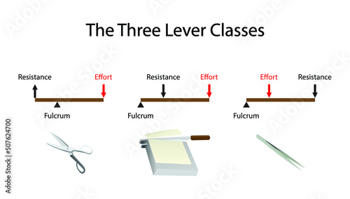 illustration of physics, The three lever classes, First class lever  Fulcrum is in the middle, Second class lever  Load is in the middle, Third class lever Effort is in the middle