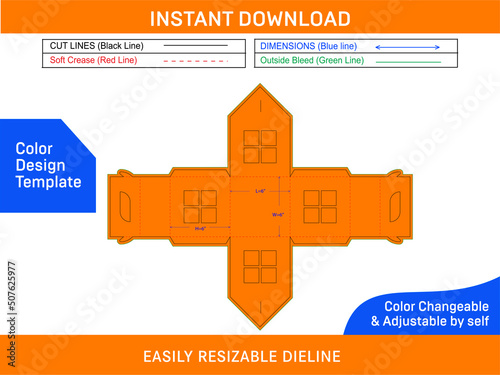 House shaped wedding favor box with window die cut template Color Design Template