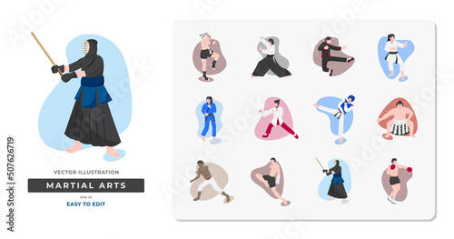 Billede på lærred Men and women practice different types of martial arts