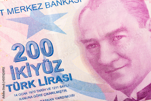200 turkish Lira banknote close up with Mustafa Kemal Ataturk photo
