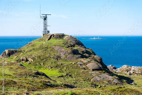 Obraz na płótnie A view to North sea and Feistein lighthouse island from a hiking trek between Hellesto and Vigdel beaches, Stavanger, Norway, May 2018 w salonie