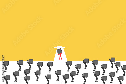 Business man take a new path with box for business opportunities. Symbol of future, leadership different business routes, career opportunity success.
