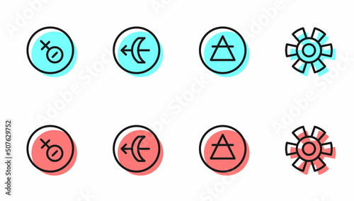 Set line Air element, Venus symbol, Sagittarius zodiac and Sun icon. Vector