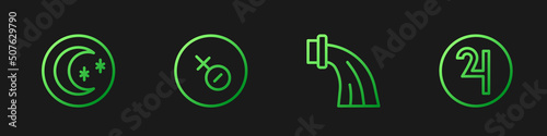 Set line Aquarius zodiac, Moon and stars, Venus symbol and Symbol Jupiter. Gradient color icons. Vector