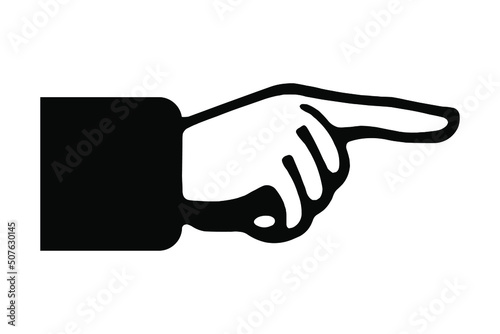 Index finger shows direction, black sign on white background, vector illustration