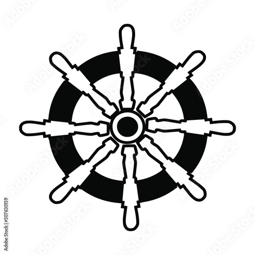Ship's helm, black sign on a white background, vector illustration