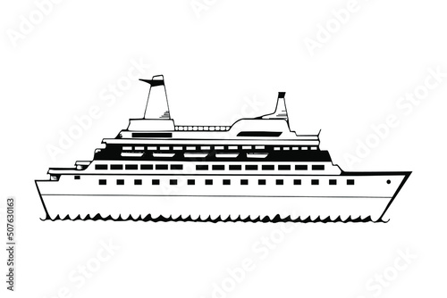 Passenger ship, black sign on white background, vector illustration
