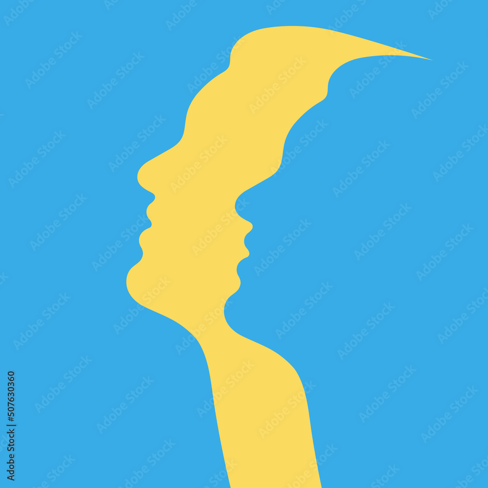Ukrainian man face outline. Abstract yellow blue person silhouette Ukrainian man face outline. Abstract yellow blue person silhouette