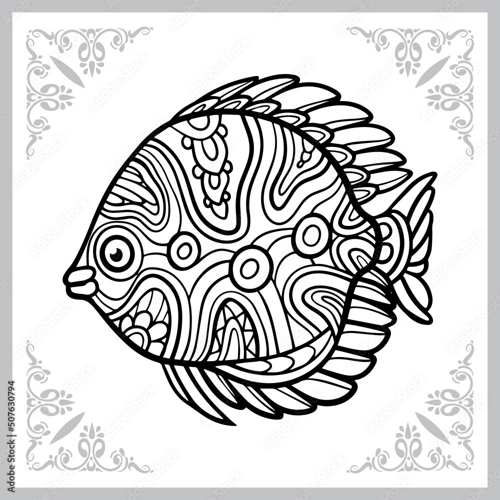 discuss fish zentangle arts. isolated on white background. discuss fish zentangle arts. isolated on white background.