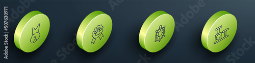 Set Isometric line Dog, Pet award symbol, Turtle and Cat scratching post with toy icon. Vector