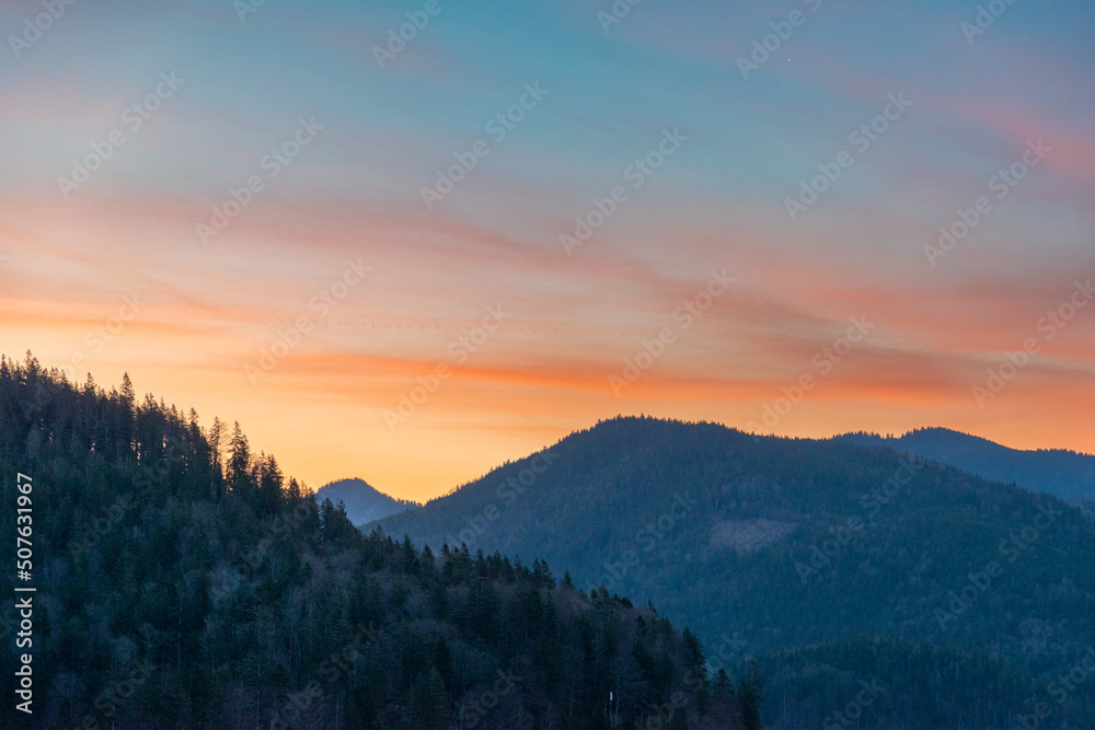 sunset over the mountains (Lake Walchen, Bavaria, Germany)