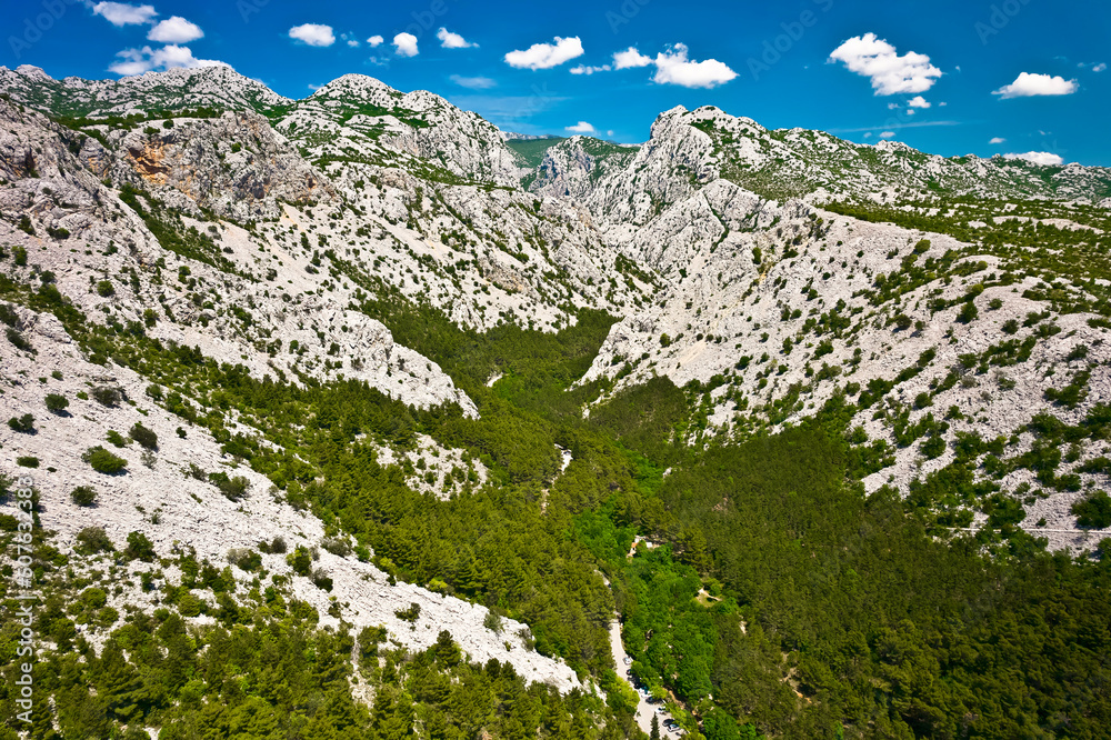 Paklenica canyon National park on Velebit mountain aerial view