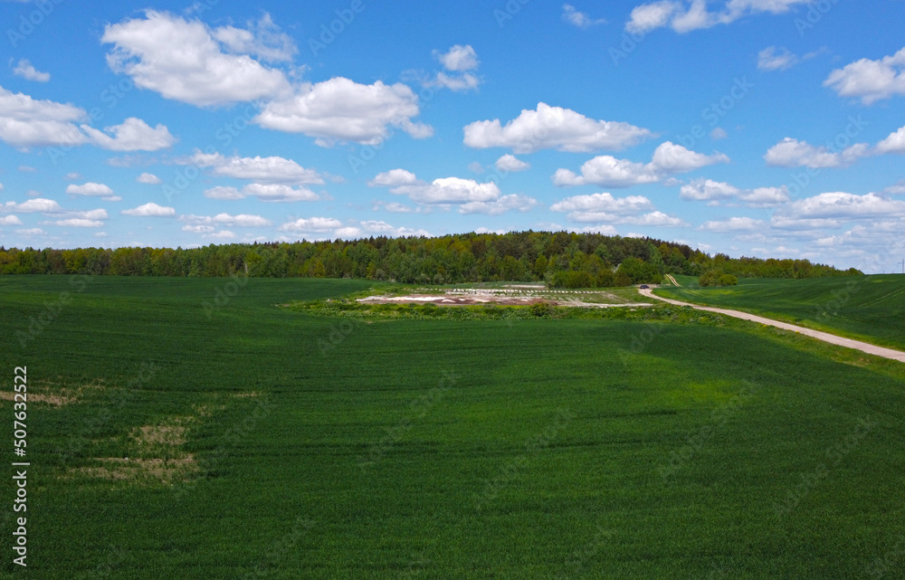 Aerial view of agro rural green fields and rustic landscape Aerial view of agro rural green fields and rustic landscape