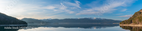 panorama of the Walchensee in the morning (Lake Walchen, Bavaria, Germany)
