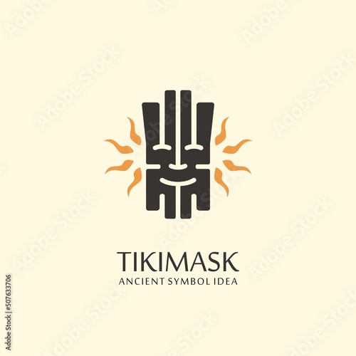 Tiki mask logo design idea perfect for beach bar, tropical resort or souvenir shop. Ancient vector symbol concept.