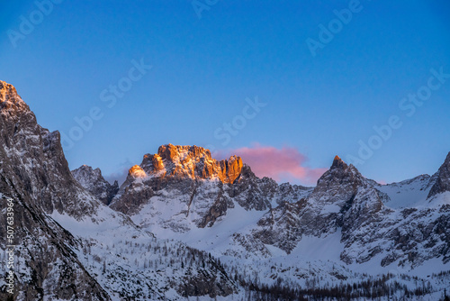 reddish mountain peak during sunset (Tristach, Lienz, Tyrol, Austria)