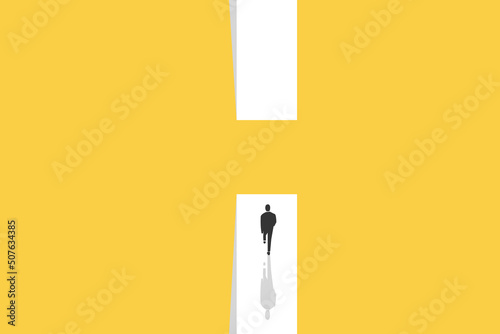 businessman stand crossing a building, Symbol of overcoming challenges, barriers, obstacles, risk concept.