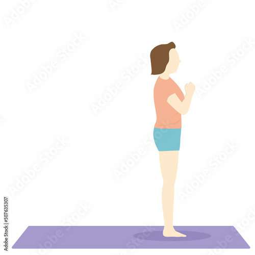 バックランジの起立した状態のダイエット中の女性　マット有り・表情無し