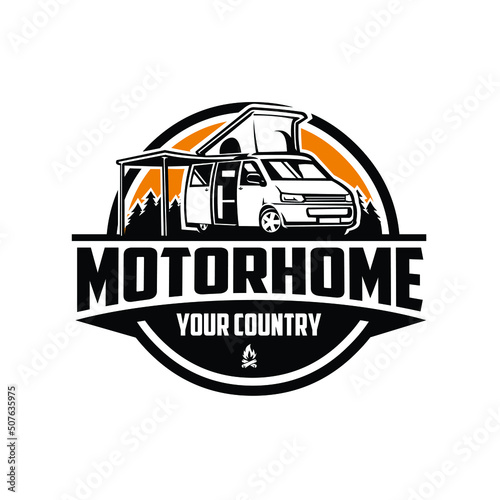 Premium Motorhome Camper Van Circle Emblem Logo Template Vector. Best for Motorhome Campervan Related Industry 